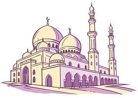 Mosque with domes and minarets in soft purple tones vector