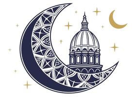 Intricate geometric crescent moon with Ramadan theme vector