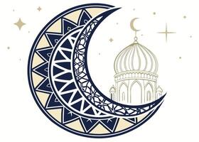 Crescent moon with detailed geometric patterns for Ramadan vector