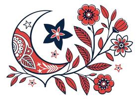 Crescent moon and star with floral patterns for Ramadan vector