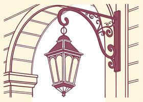 Decorative Ramadan lantern hanging in archway with rich details vector