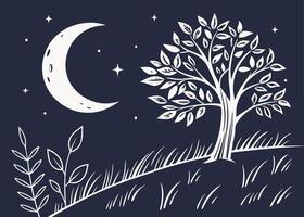 Peaceful night scene with crescent moon and star vector