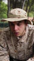 Soldier Tired Of Running He Remarries Behind The Trunk Of A Tree In The Forest video