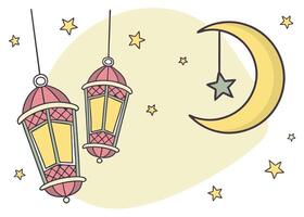 Hanging Ramadan lanterns with crescent moon design vector