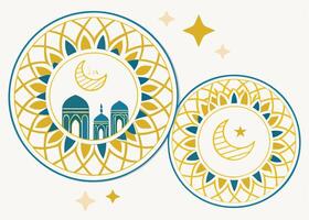 Decorative Ramadan plates with Islamic patterns and designs vector