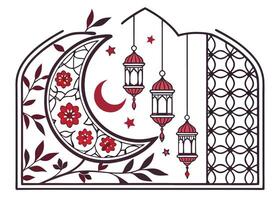 Islamic window design with crescent moon and Ramadan theme vector