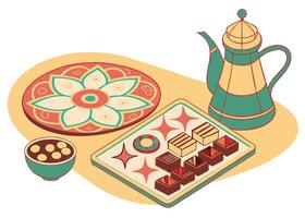 Tea and sweets for Ramadan with Islamic design vector