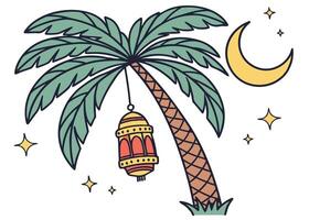 Date palm tree with Ramadan lantern decorations vector