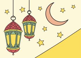Hanging lanterns with crescent moon for Ramadan decorations vector