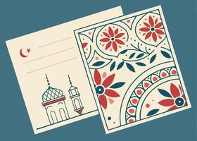 Islamic greeting card design with Ramadan theme vector