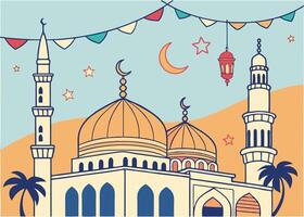Mosque domes and minarets with festive Ramadan decorations vector