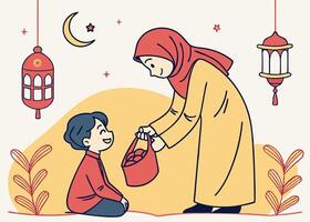 Muslim child giving charity during Ramadan theme vector