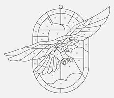 Flying Eagle Stained glass pattern - coloring page by number vector