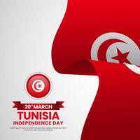 Tunisia independence day greeting card background in 20th of March with realistic flag vector