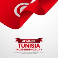 Tunisia independence day banner, greeting card background in 20th of March with realistic flag vector