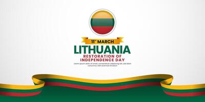 Lithuania independence day banner background with waving ribbon national flag vector