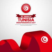 Tunisia independence day banner, greeting card background with realistic flag vector
