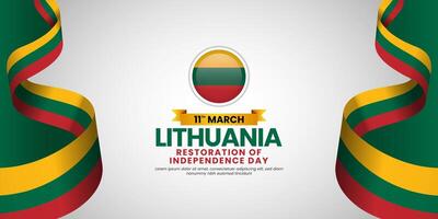 Lithuania independence day banner background on march 11 with waving ribbon national flag vector