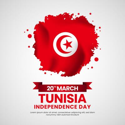 Tunisia independence day national flag with grunge brush stroke style square banner background