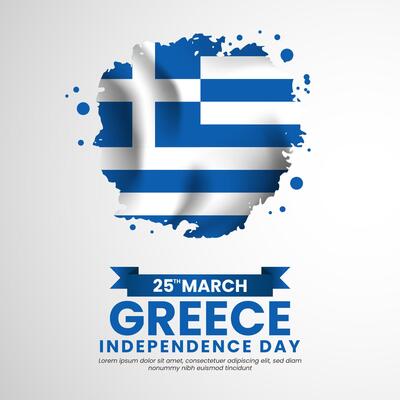 Greece flag for independence day square banner background in grunge brush style