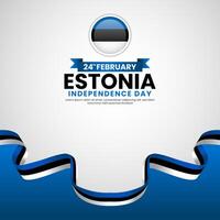 Estonia Independence day with ribbon flag square banner background template for greeting card vector