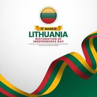 Lithuanian flag ribbon for Lithuania Restoration of Independence day on white banner background vector