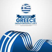 Greece Independence day square banner background with wving ribbon flag vector
