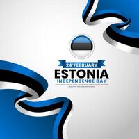 Estonia Independence day with waving ribbon flag square banner background template for greeting card vector