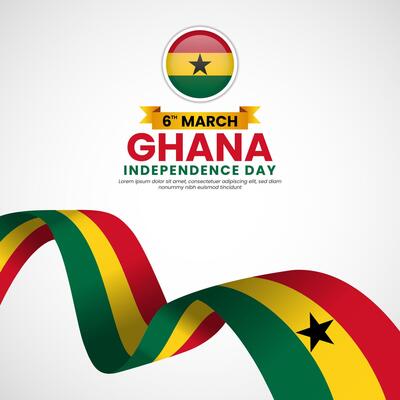 Ghana waving ribbon flag template for independence day poster design with text area