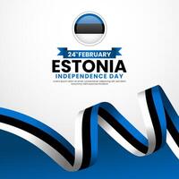 Estonia ribbon flag for independence day square banner background with blank space area vector