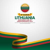 Lithuania flag square banner background for Restoration of Independence day vector