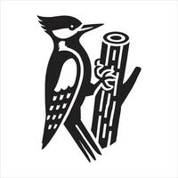 Woodpecker Illustration in Elegant Black and White Style Perched on a Tree Trunk for Nature and Wildlife Art vector