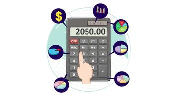 Hand is using a calculator to calculate the numbers International Business Calculator Money Counter Accounting Animation video