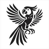 Parrot Illustration in Stylish Black and White with Open Wings for Exotic Bird and Wildlife Art vector