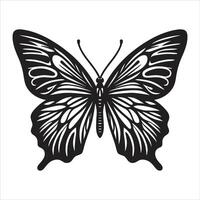 Beautiful Butterfly Illustration in Black and White Silhouette Style with Elegant Symmetrical Wing Patterns vector