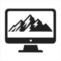 A computer monitor with mountains on it vector