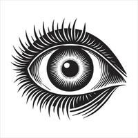 Highly Detailed Black and White Eye Illustration with Artistic Eyelashes and Intricate Design for Creative Projects vector
