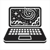 Laptop computer with stars and clouds illustration vector