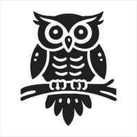 An owl is sitting on a branch in a black and white design vector