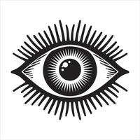 Mystical Black and White Eye with Radiating Lines in Esoteric Symbolic Design for Spiritual and Occult Art vector