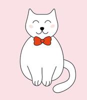 Cat with tie bow. flat illustration. vector