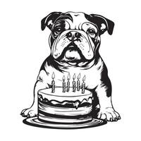 Bulldog Celebrating a Joyful Birthday with a Cake and Lit Candles in Front image Illustration vector
