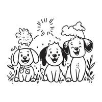 Cartoon Group of Adorable Dogs Playing and Having Fun in a Field image isolated on white background. vector