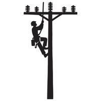 Lineman Climbing Utility Pole Silhouette Electrical Worker Image vector