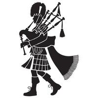 Silhouette of a scottish bagpiper wearing kilt playing pipes illustration vector
