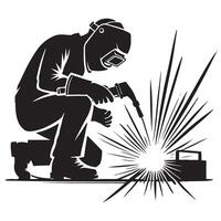 Welder Silhouette Working with Sparks for Industrial Design vector