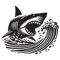 Shark in Wave Silhouette for Ocean Themed Graphics vector