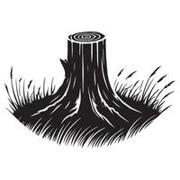 Tree stump with grass silhouette illustration nature scene vector