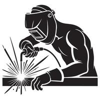 Silhouette Illustration of Welder at Work With Safety Mask Sparks vector