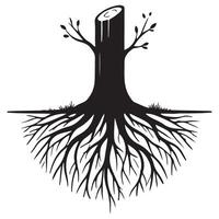 Silhouette of Tree Stump with Roots Spreading Nature Design vector
